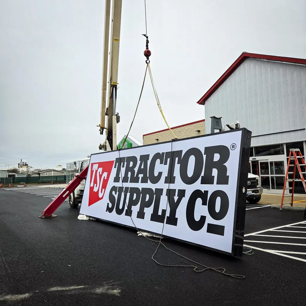Tractor Supply Co. sign crane installation